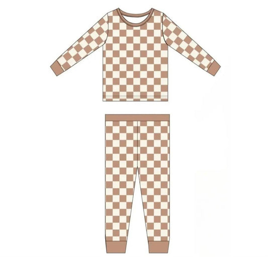 Retro Terracotta Checkered Bamboo PJ Set