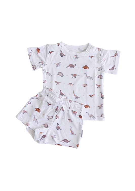 Neutral Dinosaurs Bamboo Shorty Sets