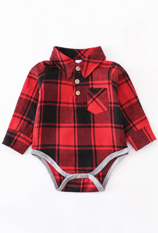 Red and Black Plaid Romper